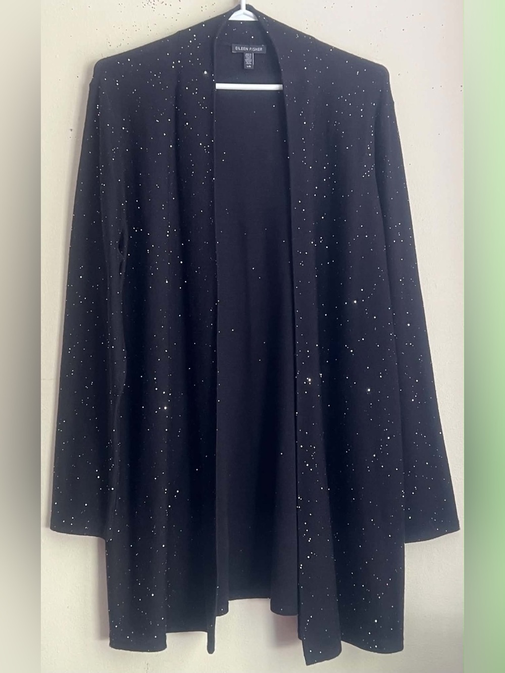 Eileen Fisher Black Open-Front Cardigan with Silver Speckle